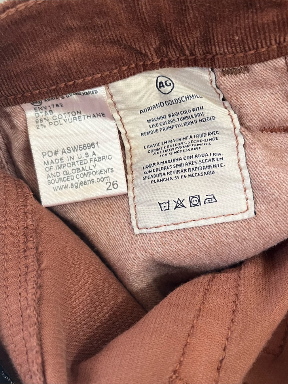 AG The Isabelle High-Rise Corduroy Cropped Straight Jeans Size 26 NWT - Picture 8 of 10